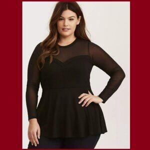 Torrid Black Mesh Inset Peplum Top Sz 2x